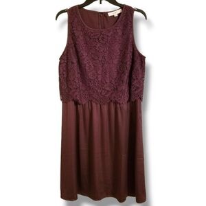 Loft burgundy lace dress w satin skirt